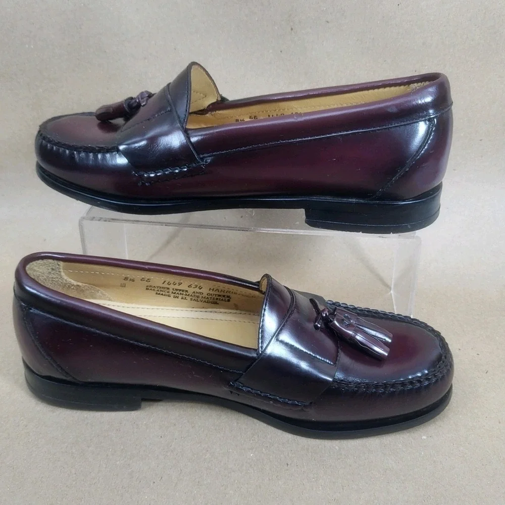 Bass Harrison II Shoes (Sz 8.5 EE) Men's Burgundy Leather Slip On Loafer Tassel